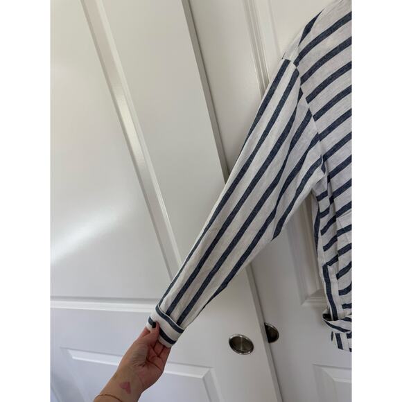 Derek Lam 10 Crosby Linen Cotton Nautical Boxy Striped Top Blue Cream 4 - Picture 3 of 6